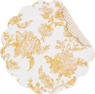 Miriam Ochre Round Quilted Reversible Yellow Damask Placemat Set of 6