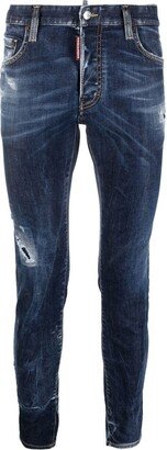 Blue Distressed Slim-Leg Jeans