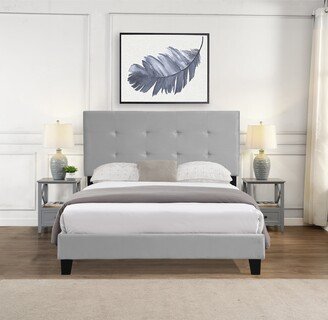 TOSWIN Full Size Upholstered Platform Bed Frame with pull point Tufted Headboard, Strong Wood Slat Support, Easy Assembly