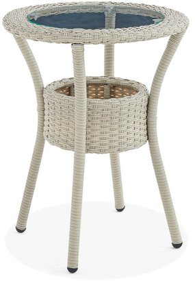 Haven All-Weather Wicker Outdoor Round Glass-Top Accent Table With Storage