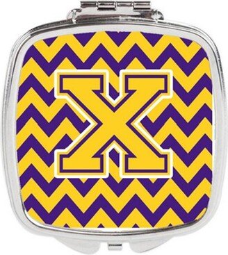 CJ1041-XSCM Letter X Chevron Purple & Gold Compact Mirror, 3 x 0.3 x 2.75 in.