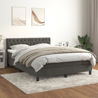 Box Spring Bed with Mattress Dark Gray Twin Velvet-AA