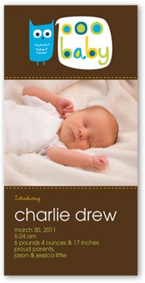 Baby Boy Birth Announcements: Whoo's That Blue Birth Announcement, Brown, Signature Smooth Cardstock, Square