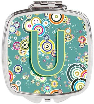 CJ2015-USCM Letter U Circle Circle Teal Initial Alphabet Compact Mirror