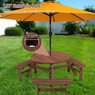 Siavonce 6-Person Circular Outdoor Wooden Picnic Table for Patio