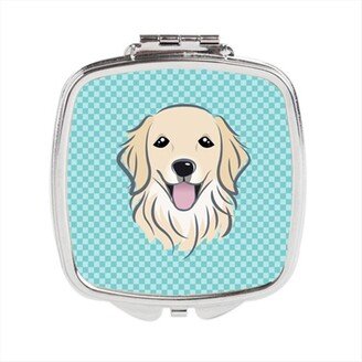 BB1143SCM Checkerboard Blue Golden Retriever Compact Mirror, 2.75 x 3 x .3 In.