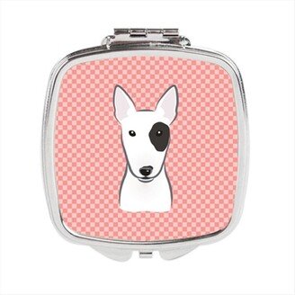 BB1209SCM Checkerboard Pink Bull Terrier Compact Mirror, 2.75 x 3 x .3 In.