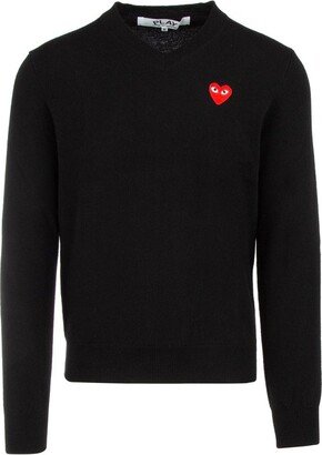 Heart Logo Embroidereed V-Neck Jumper