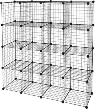 16-Cube Organizer Cube Storage Metal Grid Multifunction Shelving Unit Modular Cubbies Organizer Bookcase, Black
