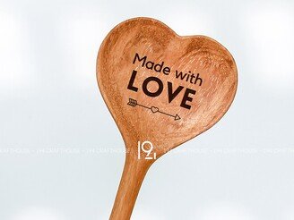 Made With Love Personalized Wooden Spoon Heart Shaped Gift For Couple, Engraved Serving Utensils Cookware, Vintage Kitchen Table Decor House