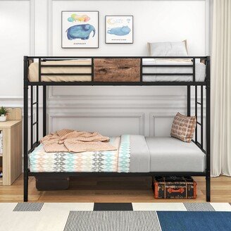 GEROJO Black Metal Twin Over Twin Bunk Bed with Full-Length Guardrail and Storage Space, Sturdy Frame, Easy Assembly