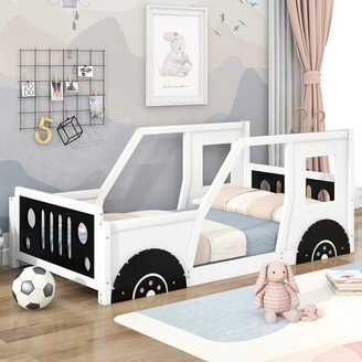 Calnod Twin Size Platform Bed, Car-Shaped Bedframe with Wheels, Creative Design for Kids, Easy to Assemble & No Spring Box Needed