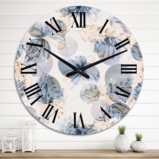 Designart 'Vintage Grungy Flowers in Classic Blue And Beige' Patterned wall clock