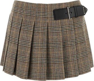 Mid-Rise Belt-Detailed Pleated Mini Skirt