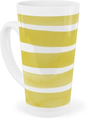 Mugs: Imperfect Watercolor Stripes Tall Latte Mug, 17Oz, Yellow