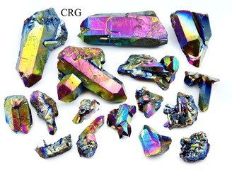 1 lb. Lot - Titanium Aura Quartz Clusters Mixed