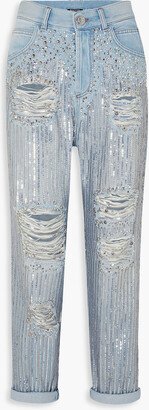 Embellished distressed boyfriend jeans