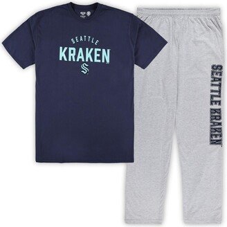 Men's Seattle Kraken Navy, Heather Gray Big and Tall T-shirt and Pants Lounge Set - Navy, Heather Gray