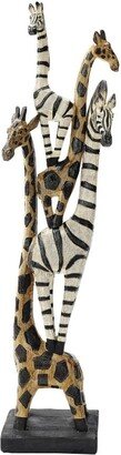 Zebra and Giraffe Menagerie African Totem Statue