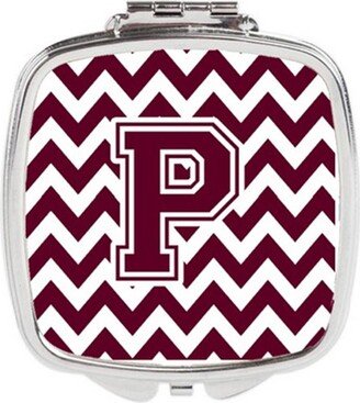 CJ1051-PSCM Letter P Chevron Maroon & White Compact Mirror, 3 x 0.3 x 2.75 in.