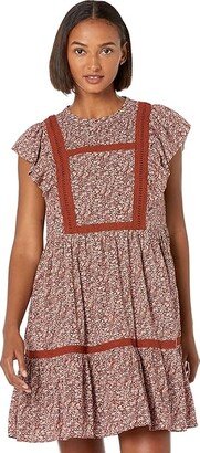 Flutter-Sleeve Mini Dress in Cottage Garden (Vintage Mulberry) Women's Dress