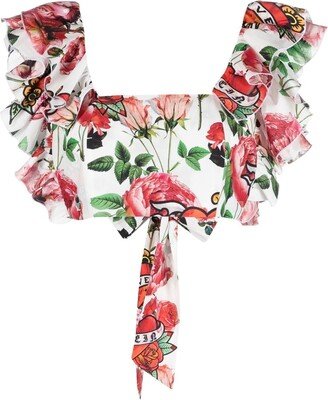 Cropped Floral-Print Blouse