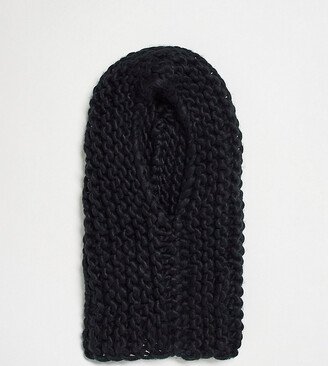 chunky crochet textured knit balaclava in black