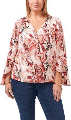 Flare Cuff Faux Wrap Blouse