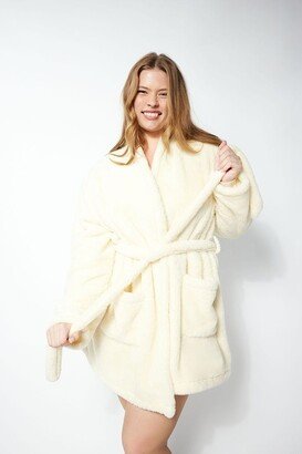 Women's Plush Tie-Waist Robe in Cream, 2X