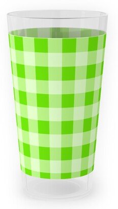 Outdoor Pint Glasses: Gingham Checker - Green Outdoor Pint Glass, Green