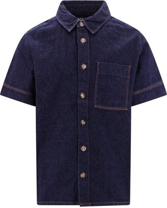 Buttoned Short-Sleeved Denim Shirt