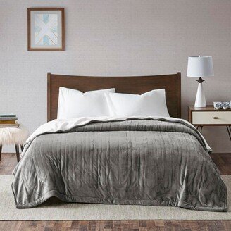 Gracie Mills Sleep Philosophy Ultra Soft Reversible Plush Heated Blanket, Grey - Twin