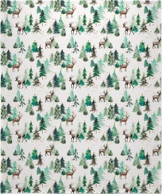 Fleece Photo Blankets: Rudolph Deer & Christmas Trees Blanket, Fleece, 50X60, Green