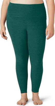 Plus Size Out Of Pocket High Waisted Spacedye Midi Leggings (Lunar Teal Heather) Women's Casual Pants