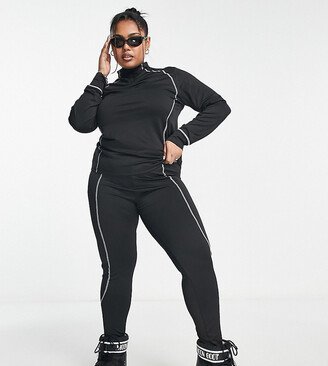 Threadbare Fitness Curve Threadbare Plus Ski base layer high neck long sleeve top and leggings set in black