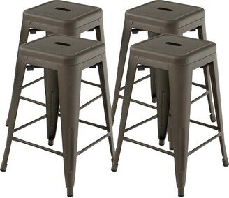 Tangkula 24 Set of 4 Tolix Style Barstool Counter Height Metal Bar Stool Stackable Chair Gun