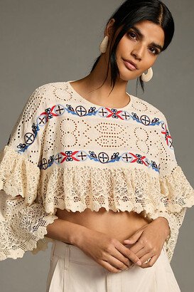 By Anthropologie Ruffle Lace Shrug Top