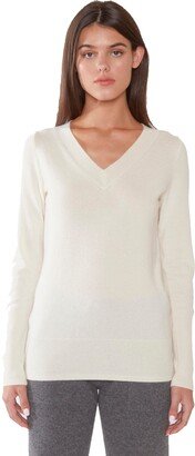 Jennie Liu Women's 100% Pure Cashmere Long Sleeve Ava V Neck Pullover Sweater