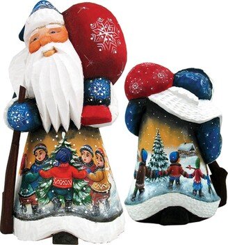 G.DeBrekht Woodcarved and Hand Painted Winter Day Delight Childhood Delight Santa Figurine