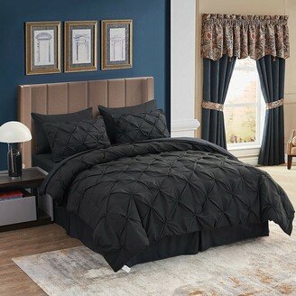 Snake River Décor 8 Piece Pinch Pleat Pintuck Comforter Set Bed in a Bag Queen Black