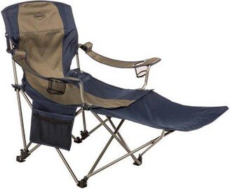 Outdoor Camping Furniture Beach Patio Sports Folding Lawn Chair Lounger with Detachable Footrest and Cup Holders, Navy/Tan