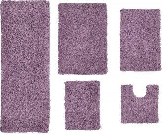 Home Weavers Inc Set of 5 Fantasia Bath Rug Collection Purple Cotton Shaggy Pattern Tufted Bath Rug Set - Home Weavers