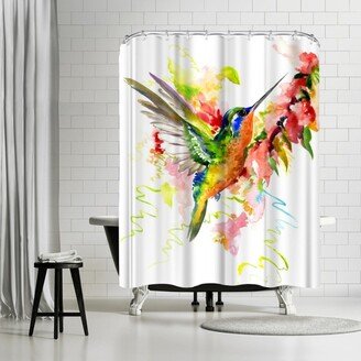 71 x 74 Shower Curtain, Hummingbird And Flowers 2 by Suren Nersisyan