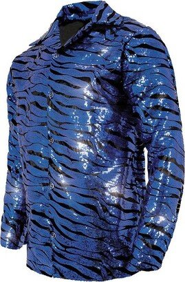 Underwraps Costumes Mens Sequin Tiger Shirt Costume - One Size Fits Most - Blue