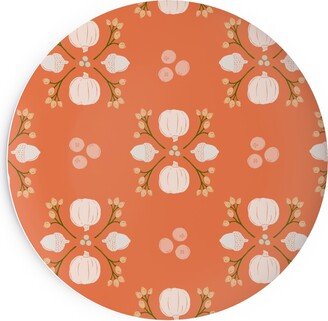 Salad Plates: Bright Orange Acorn, Cranberry, & Pumpkin Fall Foliage Damask Salad Plate, Orange