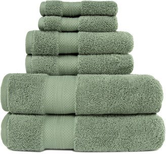 Turkish Highly Absorbent Solid 6Pc Ultra-Plush Turkish Cotton Towel Set-AH