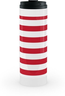 Travel Mugs: Stripes - Red And White Stainless Mug, White, 16Oz, Red