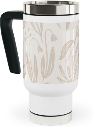 Travel Mugs: Wildflowers - Tan And Cream Travel Mug With Handle, 17Oz, Beige
