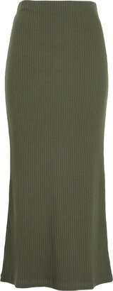 Ribbed Low-waist Maxi Skirt Long Skirt Military Green