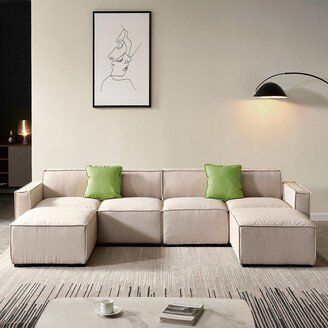 RASOO Linen Fabric Modular U Shape Sectional Sofa with Deep Cushions-AA